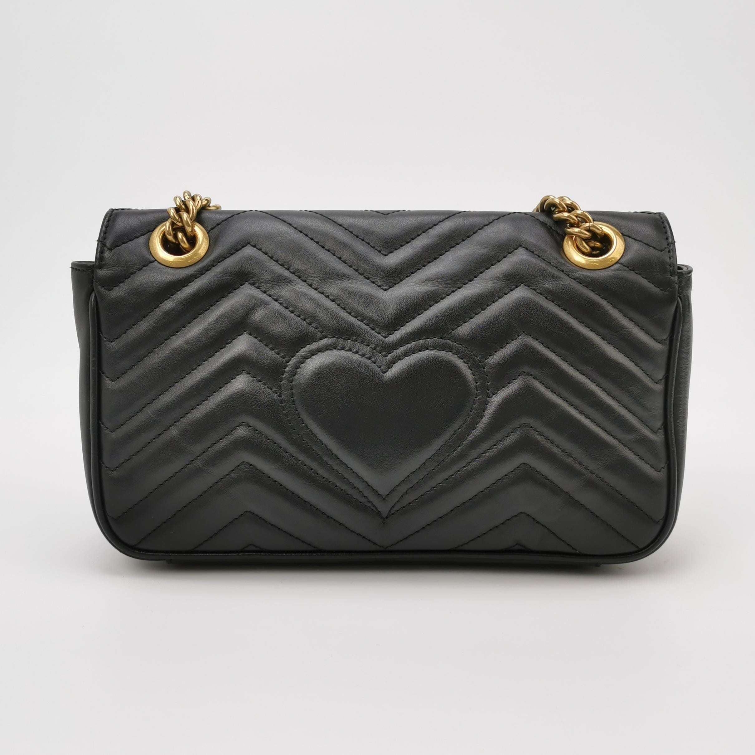 Gucci GG Marmont Small Leather Solid Chevron Quilted Double G Logo Flap Crossbody Bag 250417781153538
