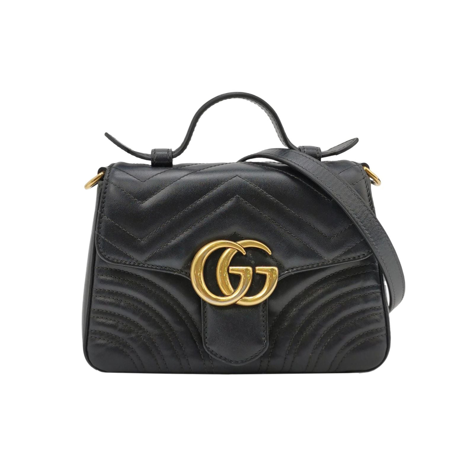 Gucci GG Marmont Mini Leather Quilted Double G Flap Crossbody Bag 037853100099