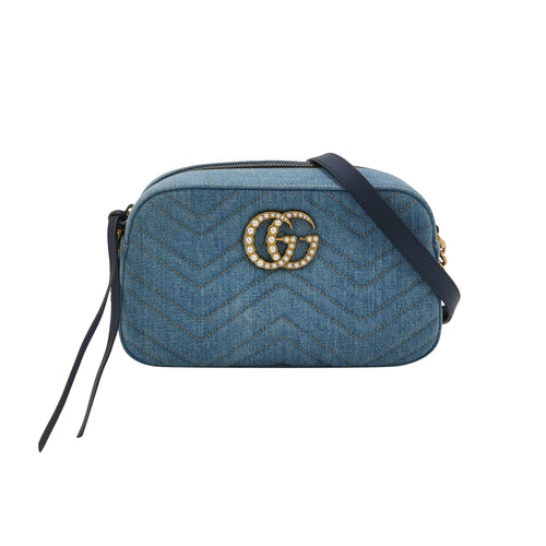 Gucci GG Marmont Small Leather and Denim Double G Crossbody Bag 250328781125294