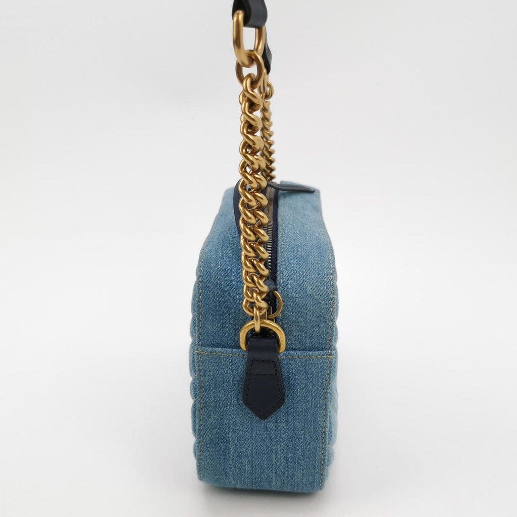 Gucci GG Marmont Small Leather and Denim Double G Crossbody Bag 250328781125294