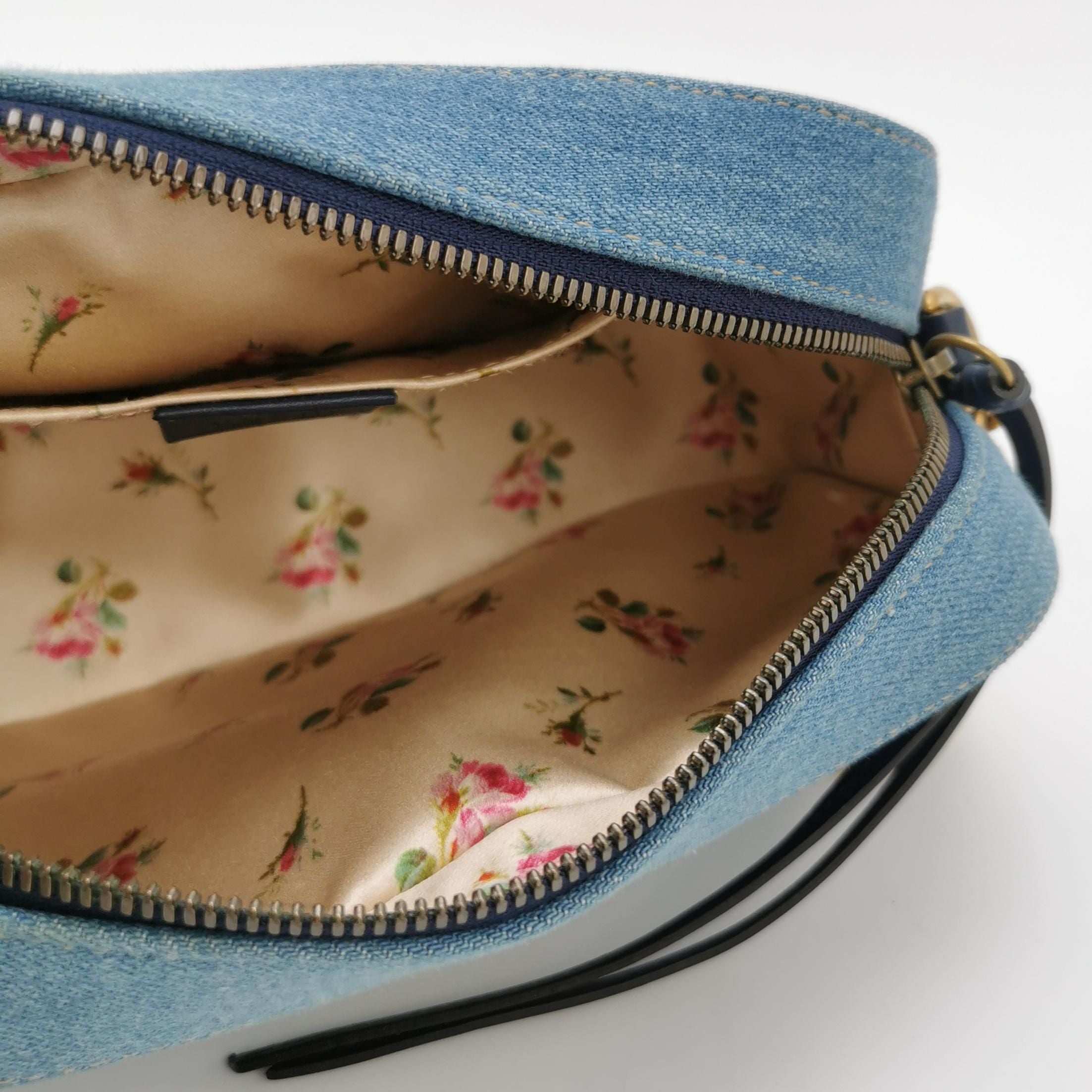 Gucci GG Marmont Small Leather and Denim Double G Crossbody Bag 250328781125294