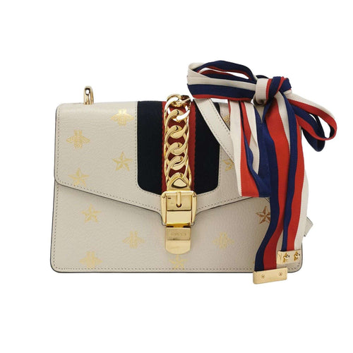 Gucci Sylvie Small Leather and Canvas Crossbody Bag with Bee and Star Print 250328781124389