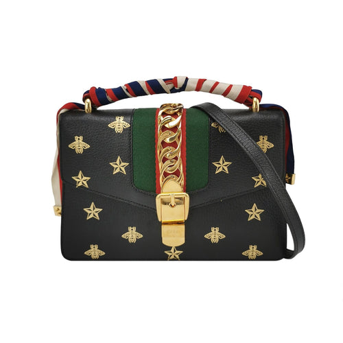 Gucci Sylvie Small Leather and Canvas Crossbody Bag with Bee and Star Print 250322781115960