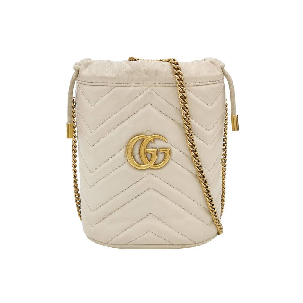 Gucci GG Marmont Mini Leather V-Stitch Quilted Double G Bucket Crossbody Bag 037852200190