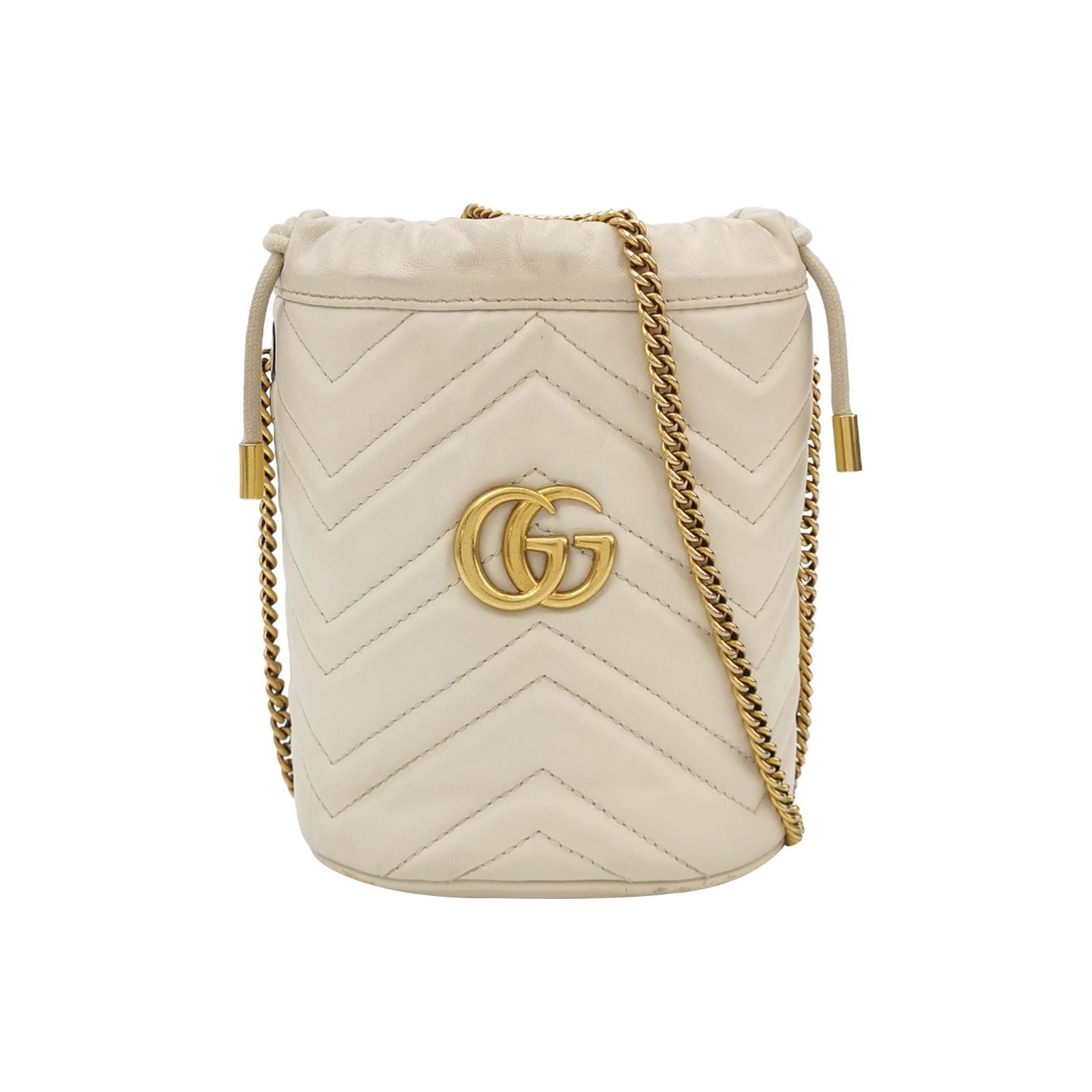 Gucci GG Marmont Mini Leather V-Stitch Quilted Double G Bucket Crossbody Bag 037852200190