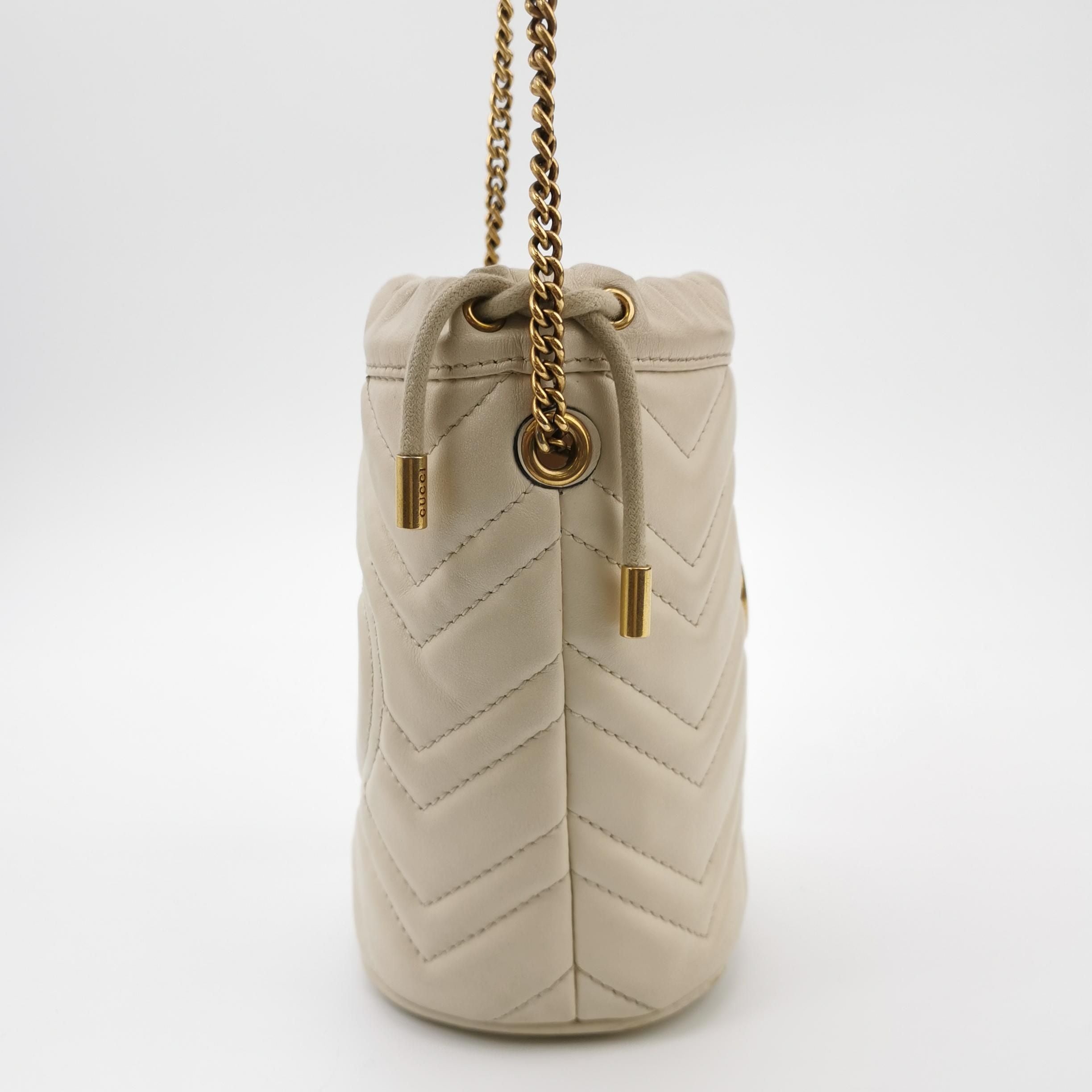 Gucci GG Marmont Mini Leather V-Stitch Quilted Double G Bucket Crossbody Bag 037852200190