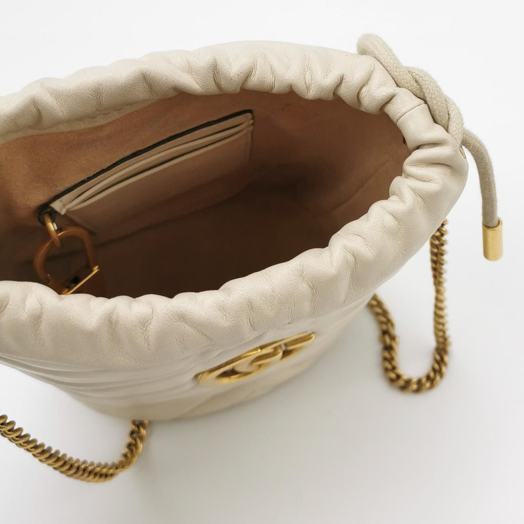 Gucci GG Marmont Mini Leather V-Stitch Quilted Double G Bucket Crossbody Bag 037852200190