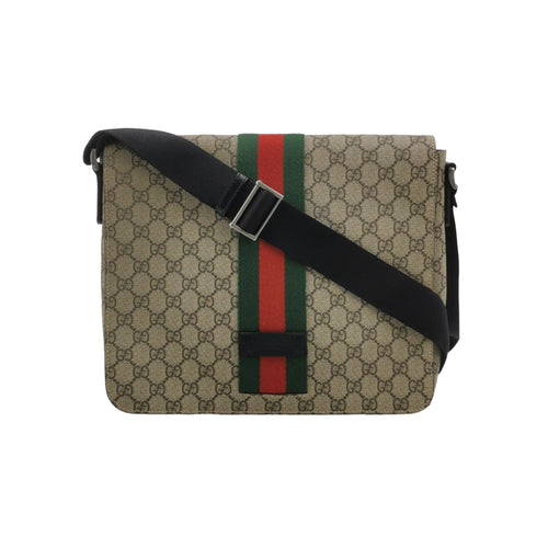 Gucci Canvas Monogram Stripes Leather Logo Crossbody Bag 250316781106933