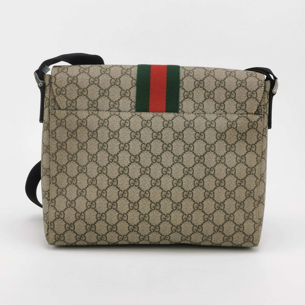 Gucci Canvas Monogram Stripes Leather Logo Crossbody Bag 250316781106933