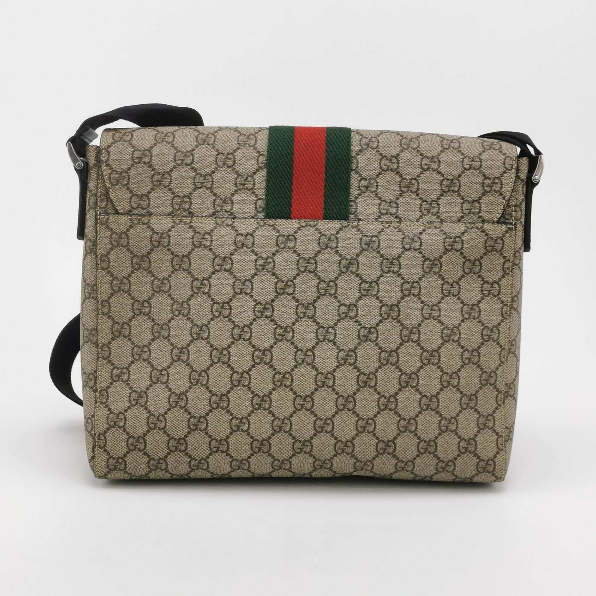 Gucci Canvas Monogram Stripes Leather Logo Crossbody Bag 250316781106933