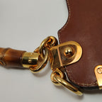 Gucci Leather and Canvas GG Logo Bamboo Handle Studded Crossbody Bag 250309781098006