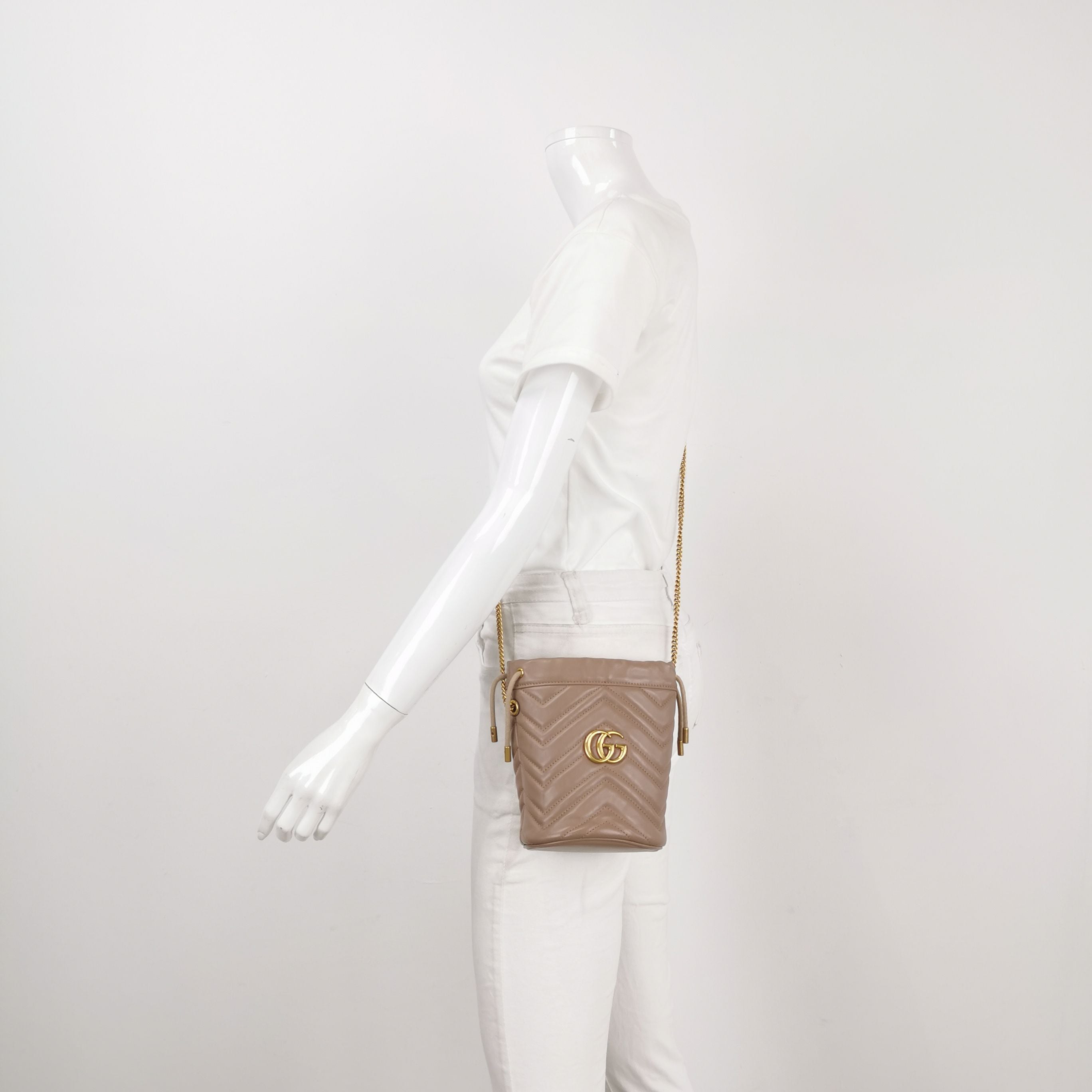 Gucci GG Marmont Mini Leather V-stitch Quilted Double G Bucket Crossbody Bag 250302781087779