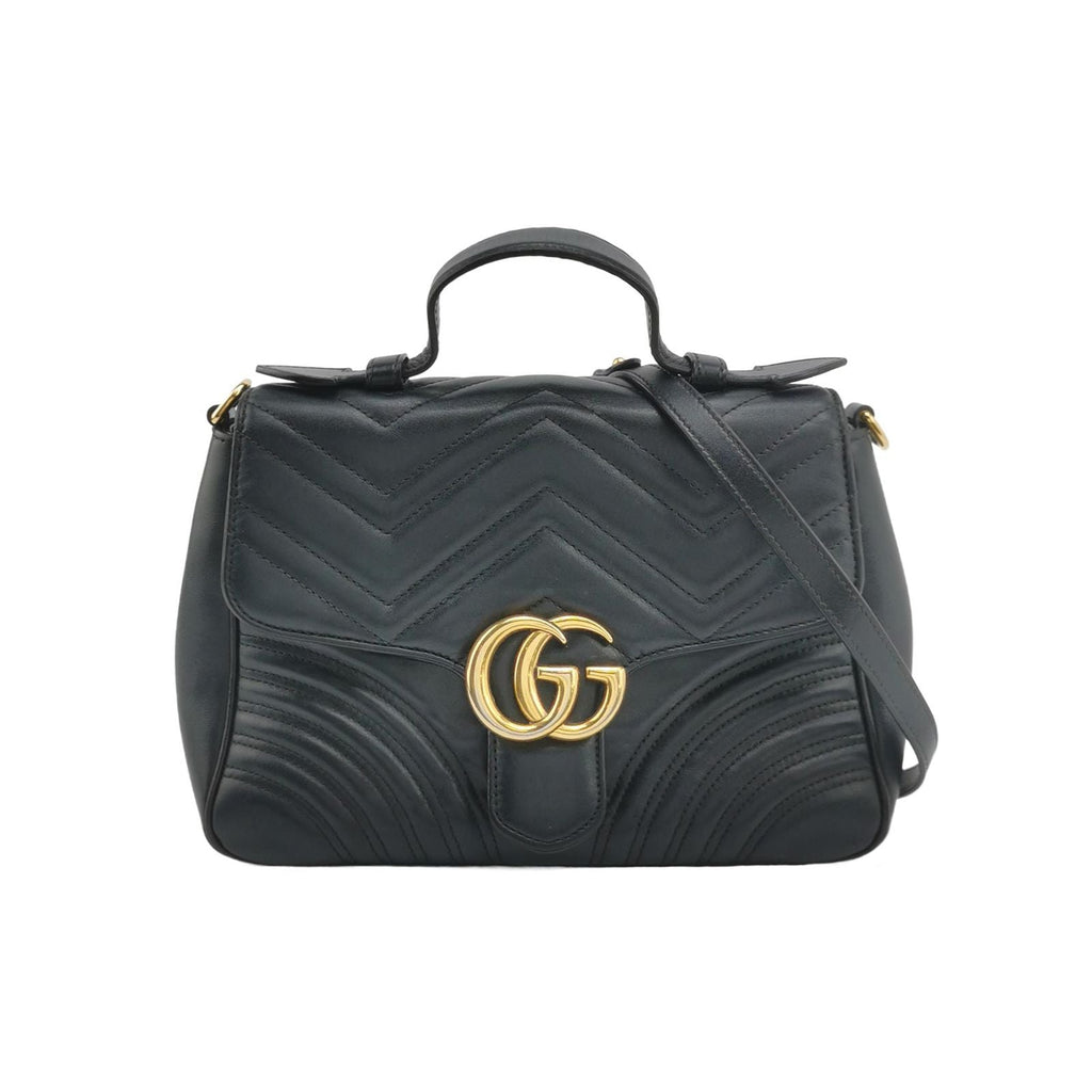 Gucci GG Marmont Medium Leather V-stitch Quilted Double G Logo Flap Crossbody Bag 250215781064786