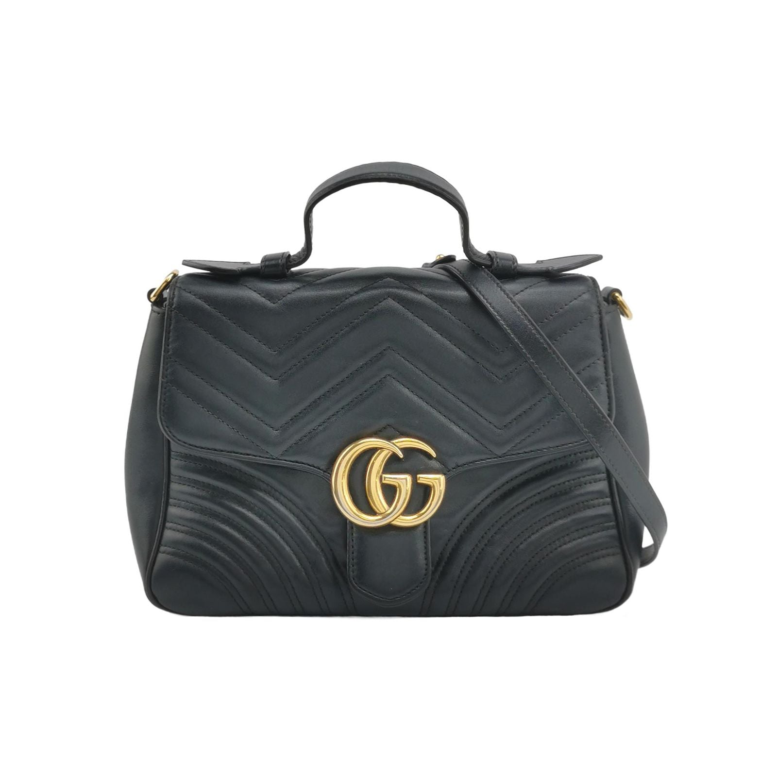 Gucci GG Marmont Medium Leather V-stitch Quilted Double G Logo Flap Crossbody Bag 250215781064786