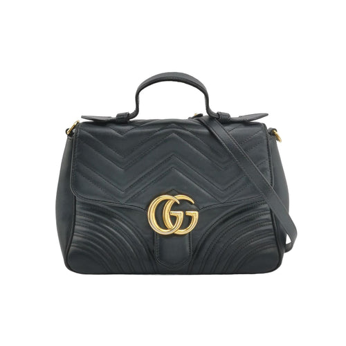 Gucci GG Marmont Medium Leather V-stitch Quilted Double G Logo Flap Crossbody Bag 250215781064786