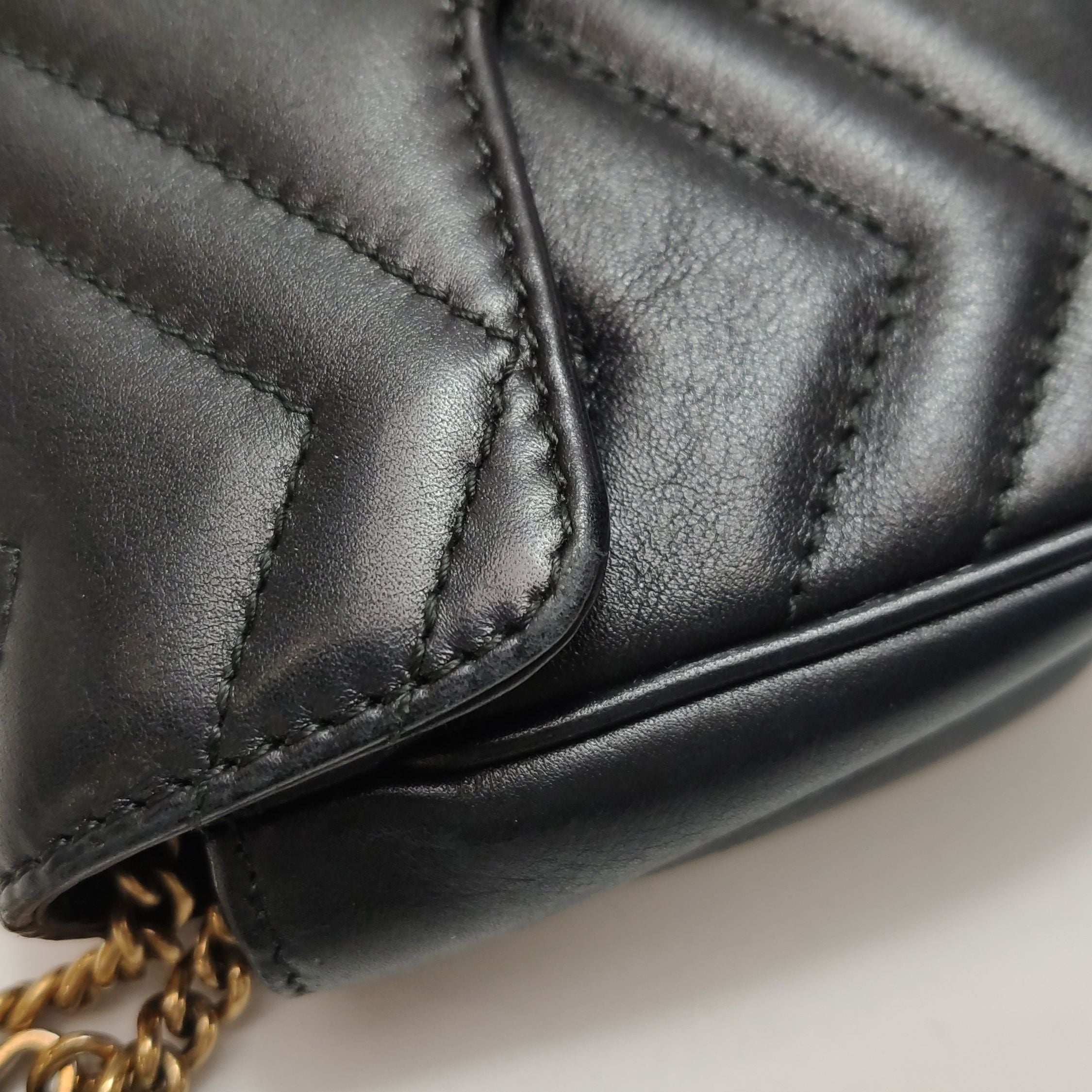 Gucci GG Marmont Mini Leather V-stitch Quilted Double G Logo Flap Crossbody Bag 250116781027465