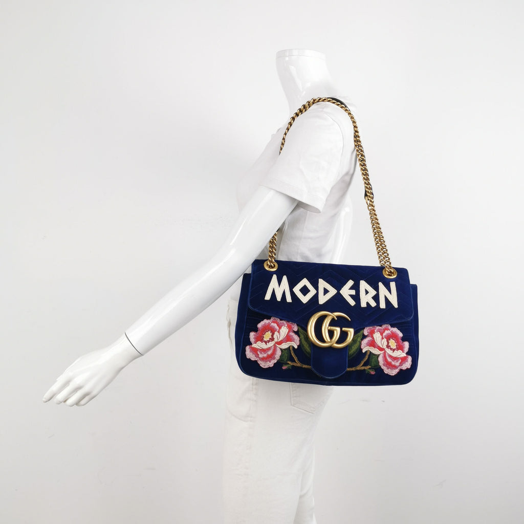 Gucci GG Marmont Medium Velvet Embroidered GG Logo Shoulder Bag Crossbody Bag 241230781002553