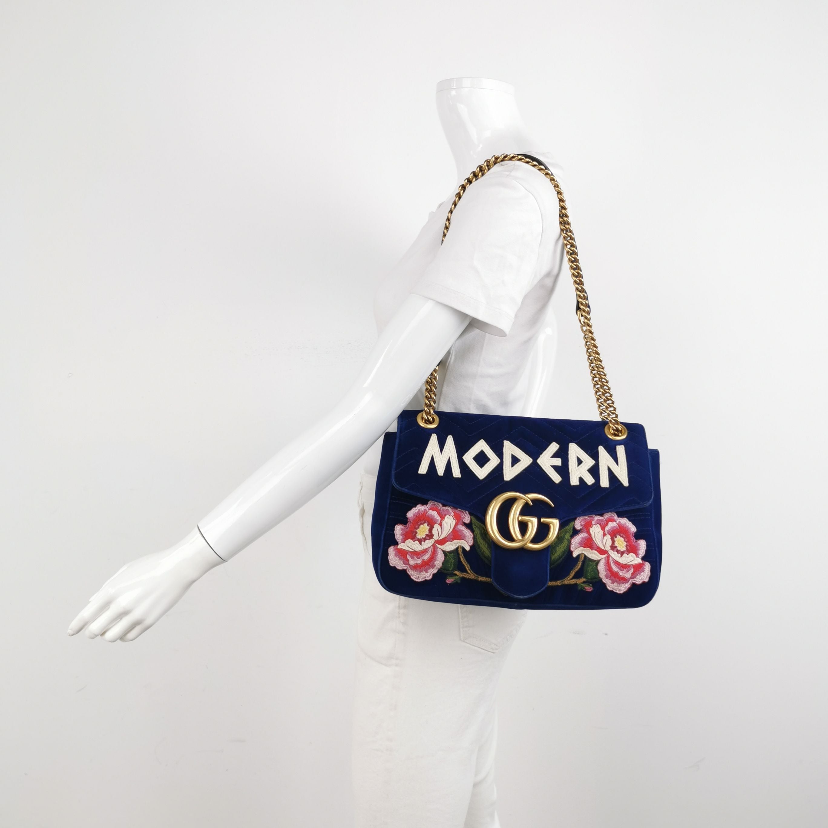 Gucci GG Marmont Medium Velvet Embroidered GG Logo Shoulder Bag Crossbody Bag 241230781002553