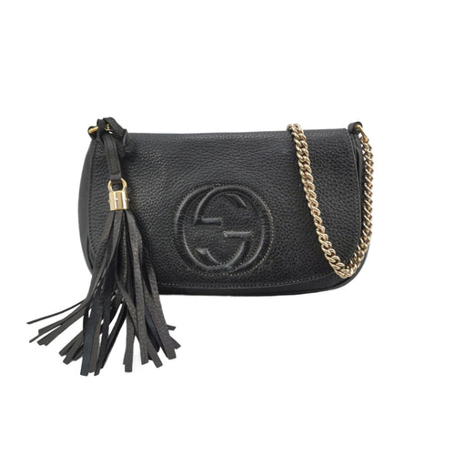 Gucci Soho Leather Solid Pattern GG Flap Crossbody Bag 24121278980115