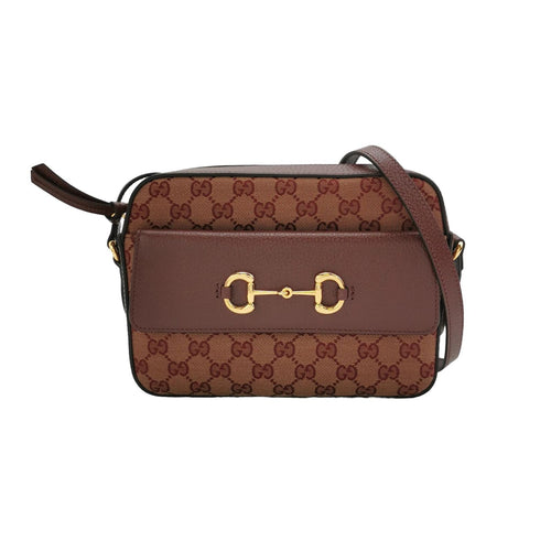 Gucci 1955 Small Leather and Canvas GG Monogram Horsebit Camera Crossbody Bag 24031978647668