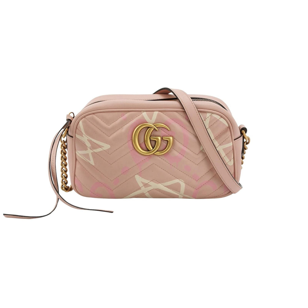 Gucci GG Marmont Small Leather V-Stitch Graffiti GG Logo Camera Crossbody Bag 23101578468207