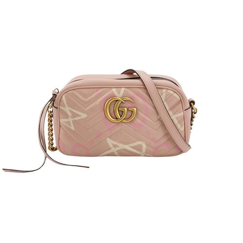 Gucci GG Marmont Small Leather V-Stitch Graffiti GG Logo Camera Crossbody Bag 23101578468207