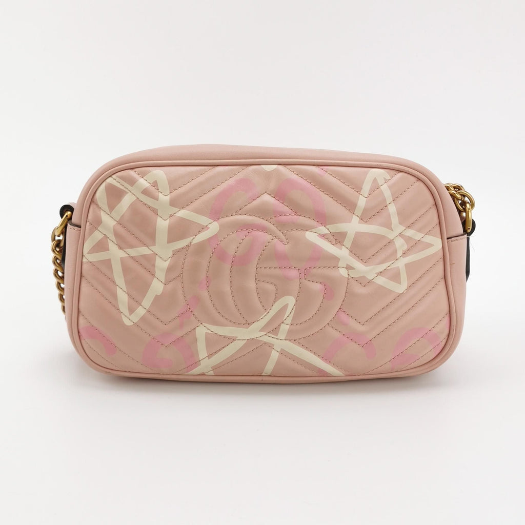 Gucci GG Marmont Small Leather V-Stitch Graffiti GG Logo Camera Crossbody Bag 23101578468207