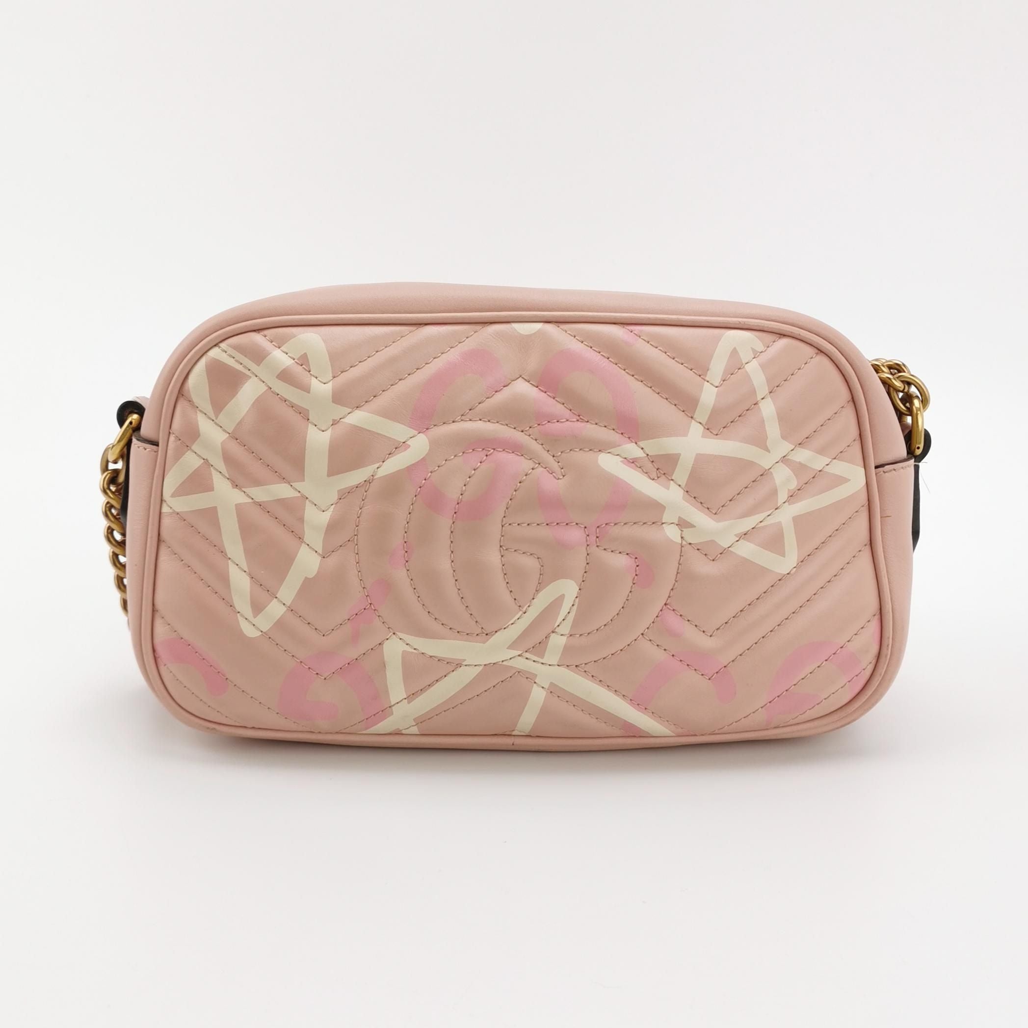 Gucci GG Marmont Small Leather V-Stitch Graffiti GG Logo Camera Crossbody Bag 23101578468207