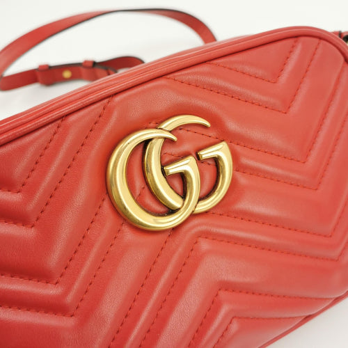Gucci GG Marmont Small Leather Double G Logo V Stitch Quilted Camera Crossbody Bag 23032178247627