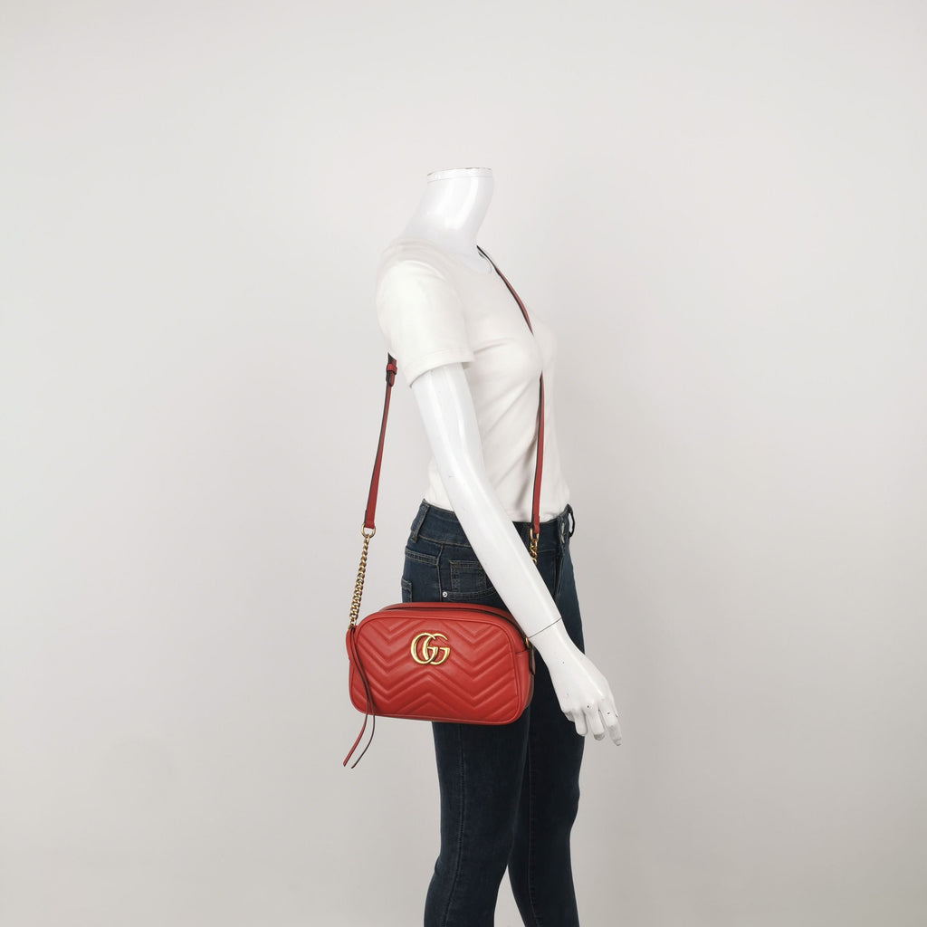 Gucci GG Marmont Small Leather V-stitch Quilted GG Logo Camera Crossbody Bag 23072178362750