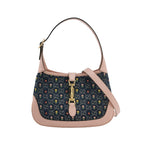 Gucci Jackie 1961 Small Leather Denim Floral Print Lock Shoulder Bag 250530781215441