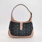 Gucci Jackie 1961 Small Leather Denim Floral Print Lock Shoulder Bag 250530781215441