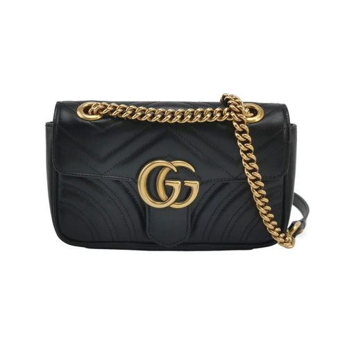 Gucci GG Marmont Mini Leather Quilted Double G Flap Crossbody Bag 250420781156774