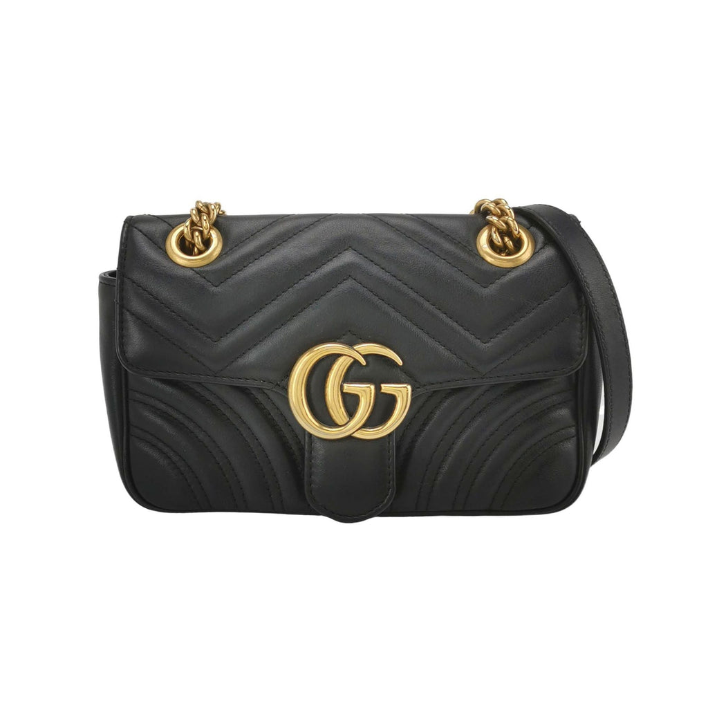 Gucci GG Marmont Mini Leather Solid Color V-Pattern Quilted Double G Logo Flap Crossbody Bag 250416781151146