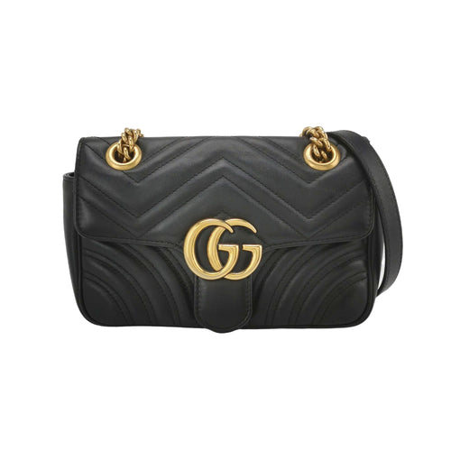 Gucci GG Marmont Mini Leather Solid Color V-Pattern Quilted Double G Logo Flap Crossbody Bag 250416781151146