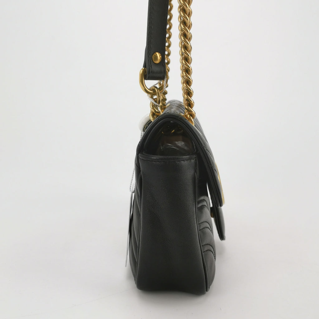 Gucci GG Marmont Mini Leather Solid Color V-Pattern Quilted Double G Logo Flap Crossbody Bag 250416781151146