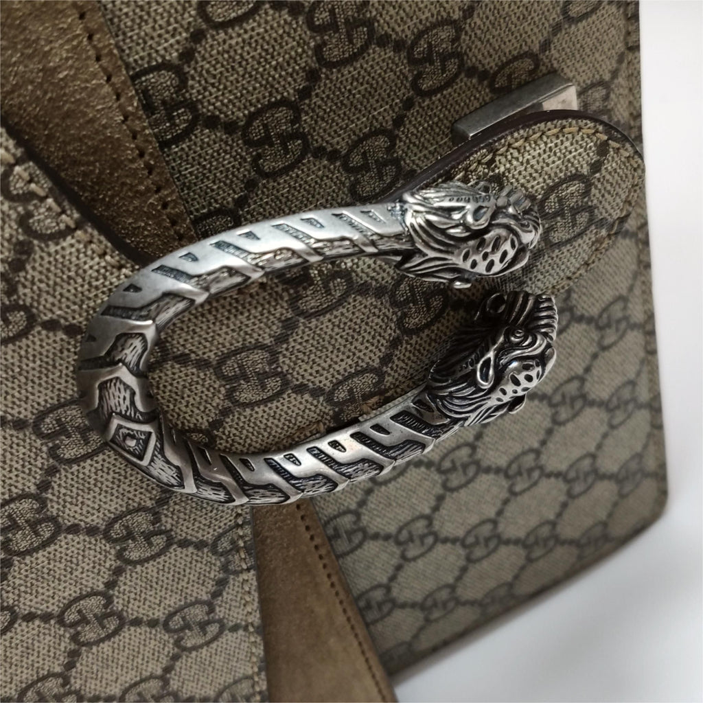 Gucci Dionysus Medium GG Supreme Suede Double Tiger Head Buckle Shoulder Bag 250606781225390