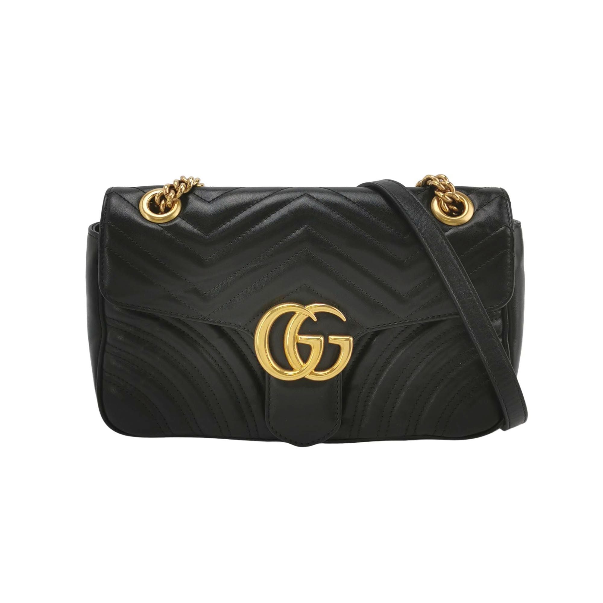 Gucci GG Marmont Small Leather V-stitch Quilted Double G Logo Flap Shoulder Bag 067850800154