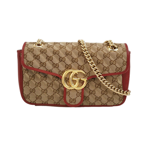 Gucci GG Marmont Small Leather and Canvas GG Monogram Double G Flap Shoulder Bag 250606781225855