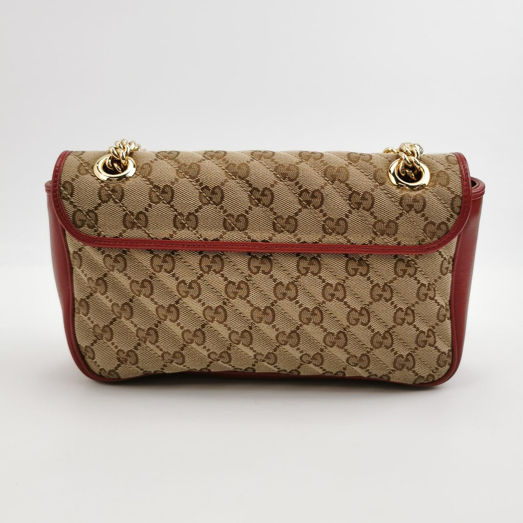 Gucci GG Marmont Small Leather and Canvas GG Monogram Double G Flap Shoulder Bag 250606781225855