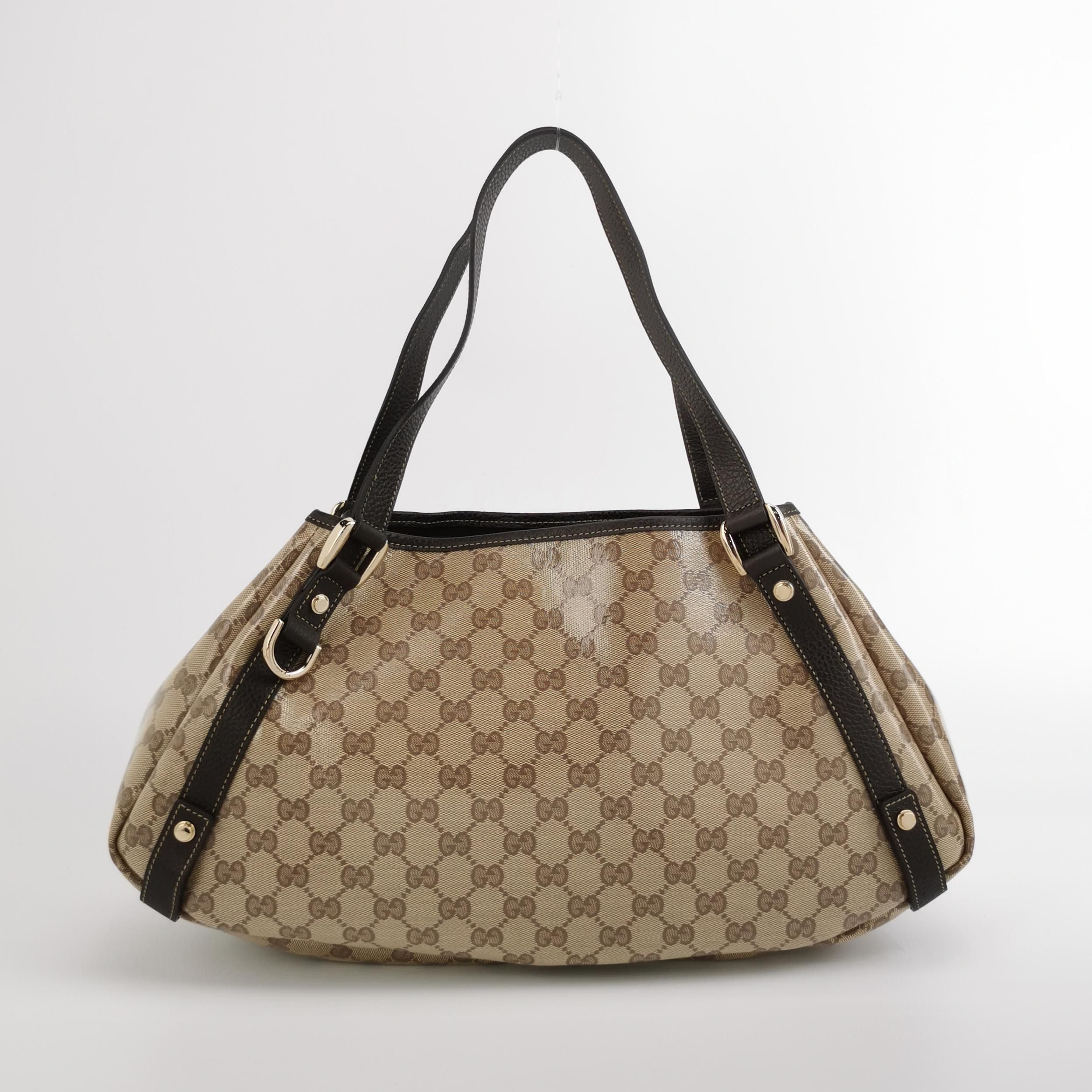 Gucci Abbey Leather Coated Canvas GG Monogram D-Ring Shoulder Bag 067850400216