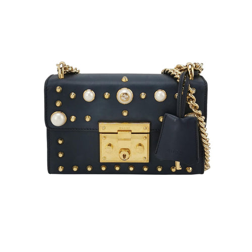 Gucci Padlock Small Leather Shoulder Bag with Pearl Studs and Lock 250602781219804