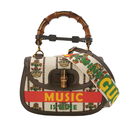 Gucci Bamboo1947 Medium Leather and Canvas Shoulder Bag 250603781220368