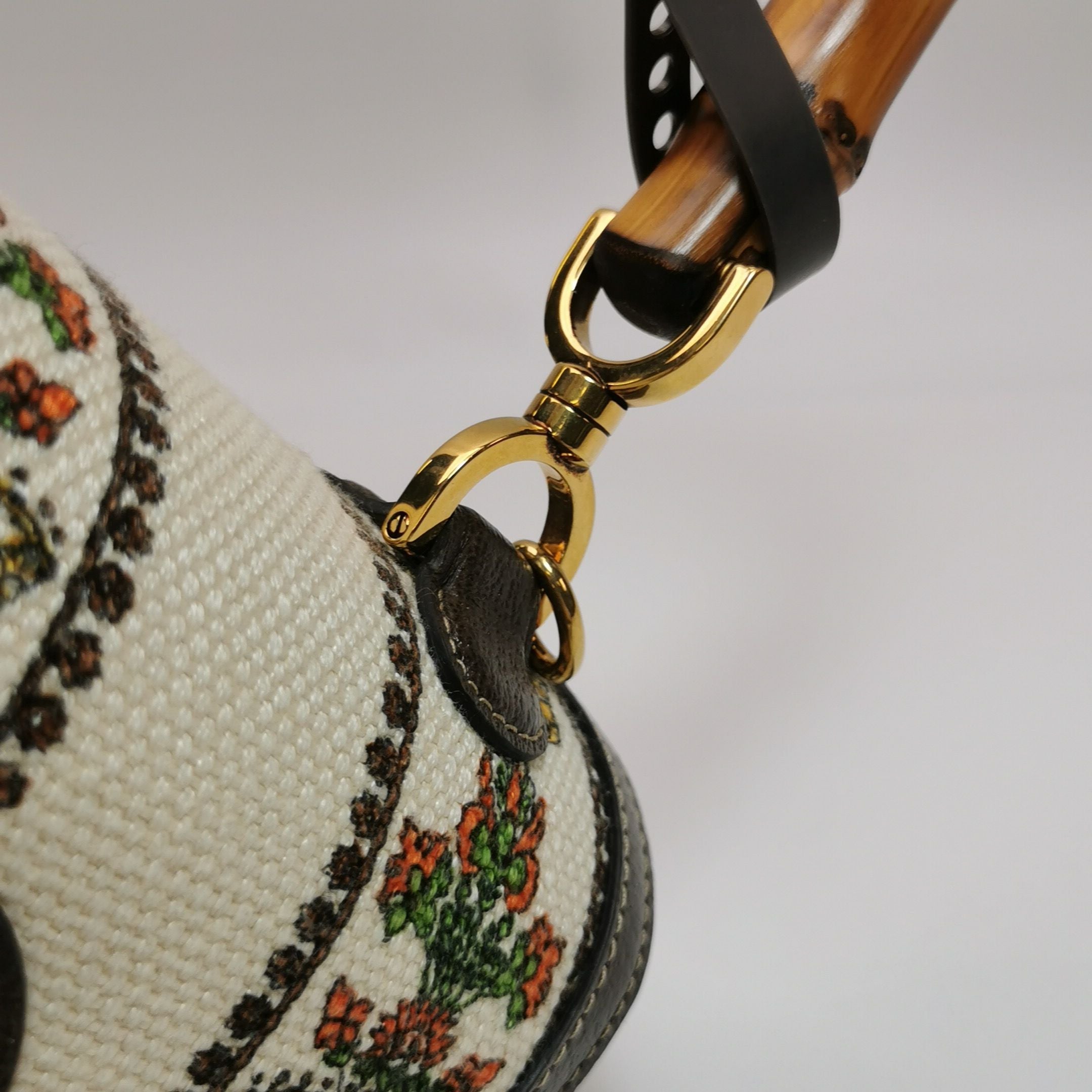 Gucci Bamboo1947 Medium Leather and Canvas Shoulder Bag 250603781220368