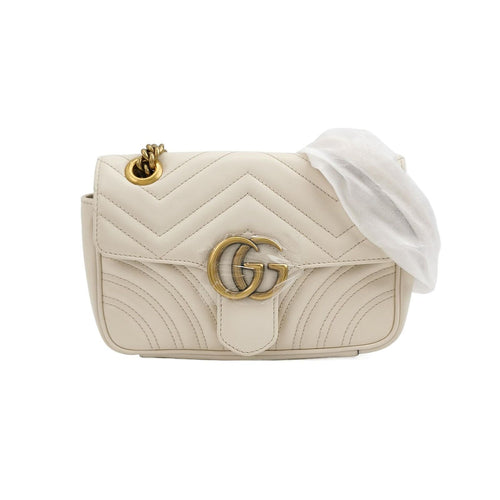 Gucci GG Marmont Mini Leather Solid Chevron Quilted Double G Logo Flap Shoulder Bag 067850500676
