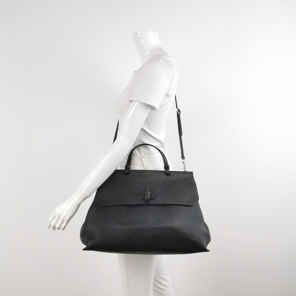 Gucci Daily Leather Bamboo Twist Lock Shoulder Bag 067850500442