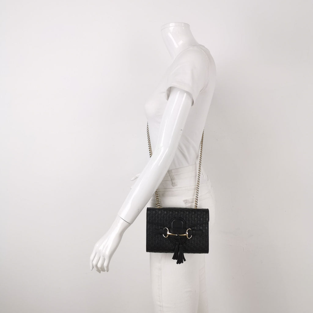 Gucci Emily Mini Signature Embossed Tassel Horsebit Crossbody Shoulder Bag 250602781218710