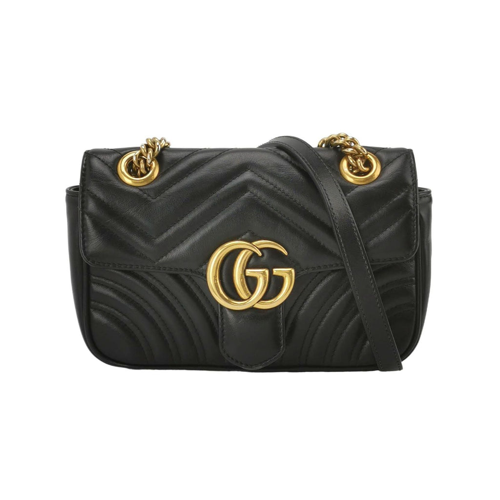Gucci GG Marmont Mini Leather Solid V-Pattern Quilted Double G Logo Flap Shoulder Bag 250603781220530