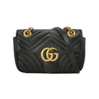 Gucci GG Marmont Mini Leather Solid V-Pattern Quilted Double G Logo Flap Shoulder Bag 250603781220530