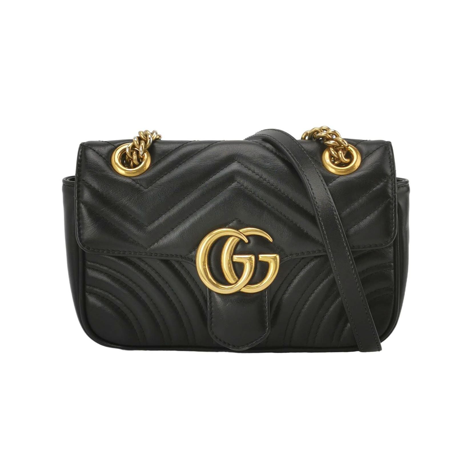Gucci GG Marmont Mini Leather Solid V-Pattern Quilted Double G Logo Flap Shoulder Bag 250603781220530